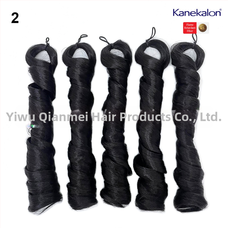 Perucă cu 5x bucle franțuzești, lungime medie-lungă, 240 g Kanekalon, stil natural