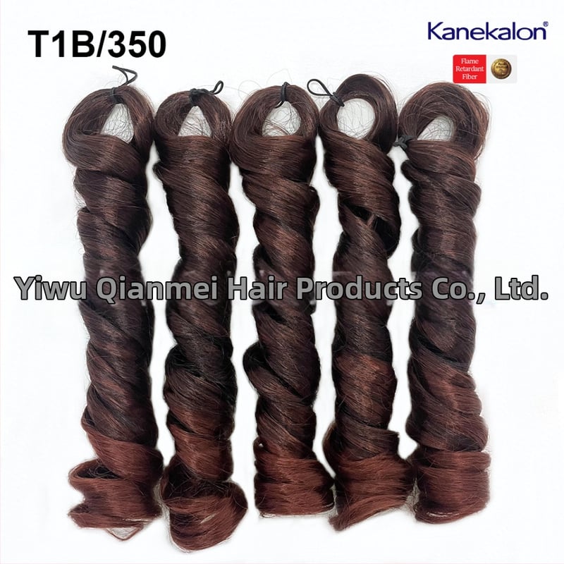 Perucă cu 5x bucle franțuzești, lungime medie-lungă, 240 g Kanekalon, stil natural