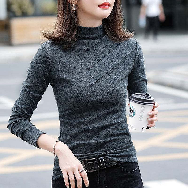 Tricou damă din viscoză, mâneci lungi, guler semi-turtleneck, croială oversize