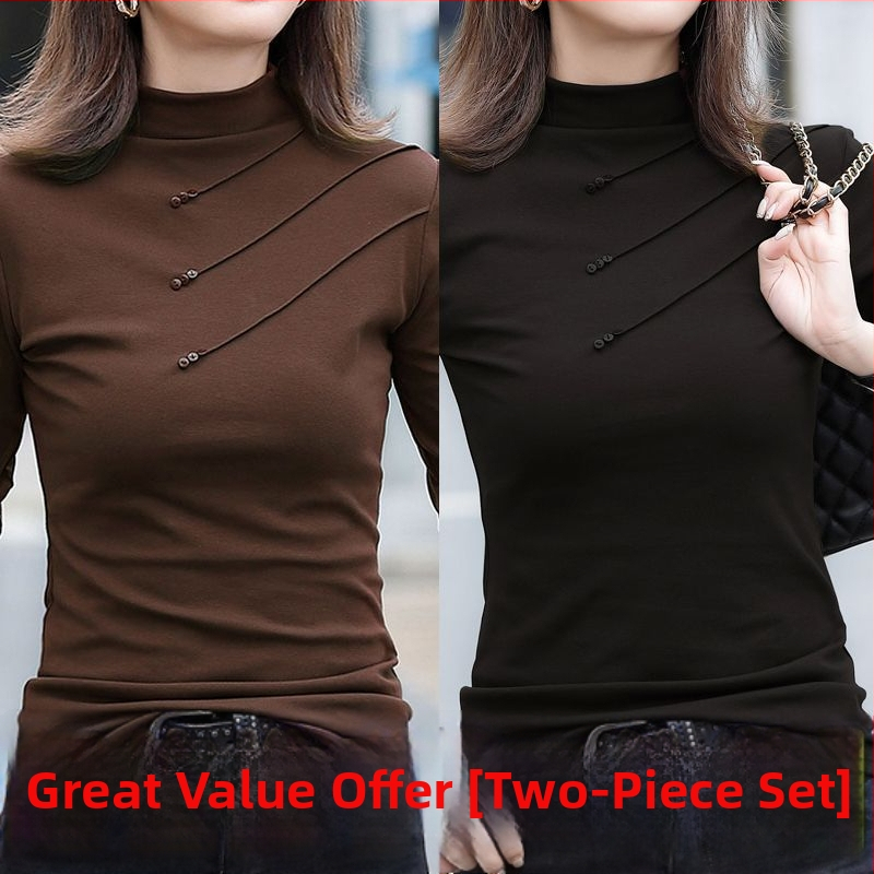 Tricou damă din viscoză, mâneci lungi, guler semi-turtleneck, croială oversize