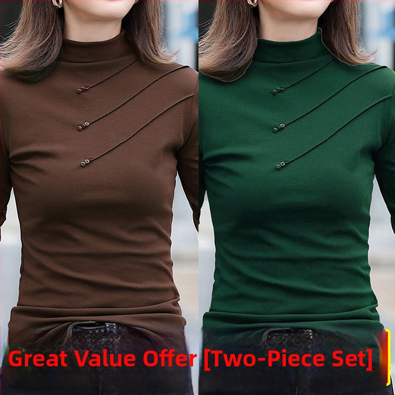 Tricou damă din viscoză, mâneci lungi, guler semi-turtleneck, croială oversize