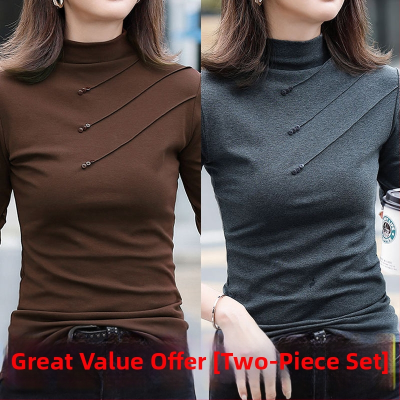 Tricou damă din viscoză, mâneci lungi, guler semi-turtleneck, croială oversize