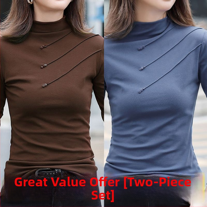 Tricou damă din viscoză, mâneci lungi, guler semi-turtleneck, croială oversize