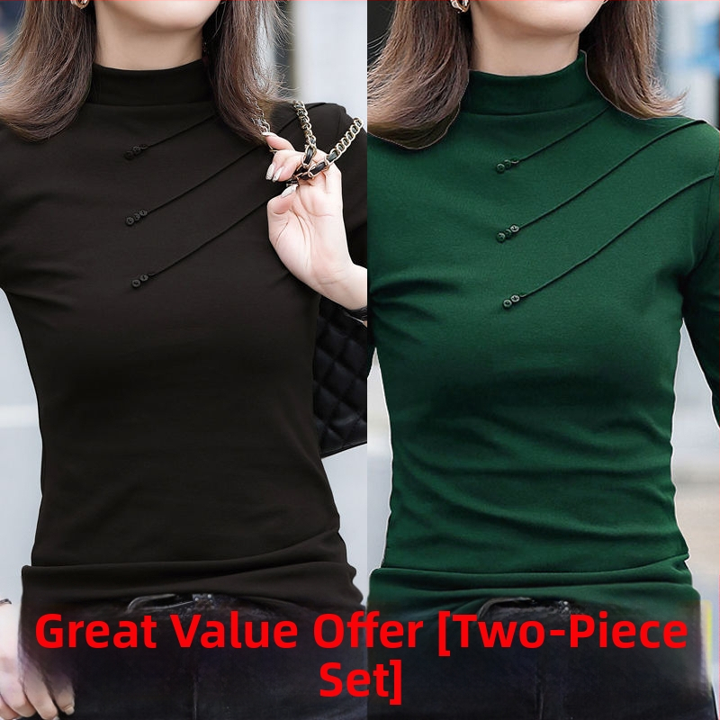 Tricou damă din viscoză, mâneci lungi, guler semi-turtleneck, croială oversize