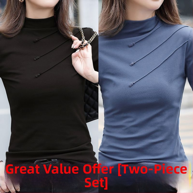 Tricou damă din viscoză, mâneci lungi, guler semi-turtleneck, croială oversize