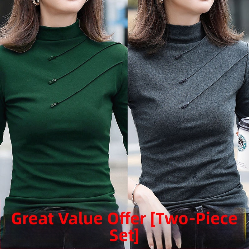 Tricou damă din viscoză, mâneci lungi, guler semi-turtleneck, croială oversize