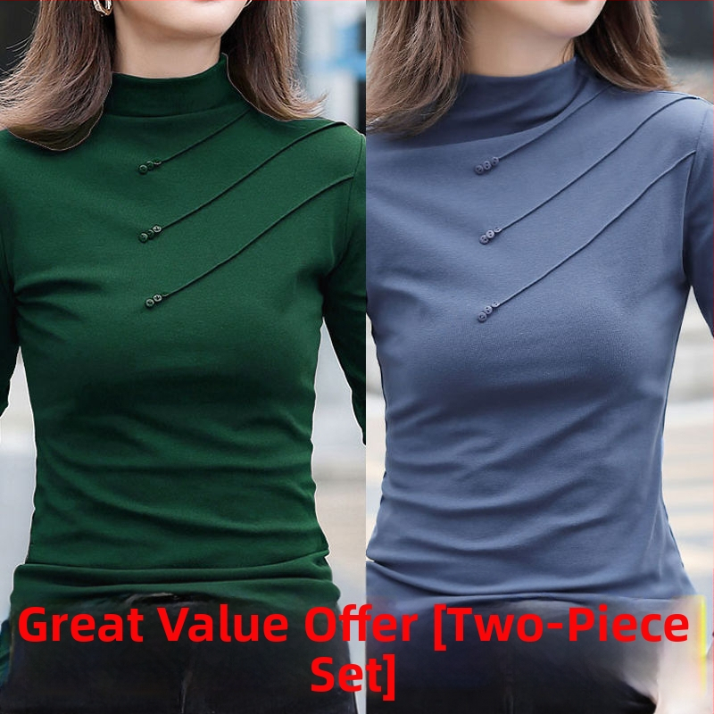 Tricou damă din viscoză, mâneci lungi, guler semi-turtleneck, croială oversize