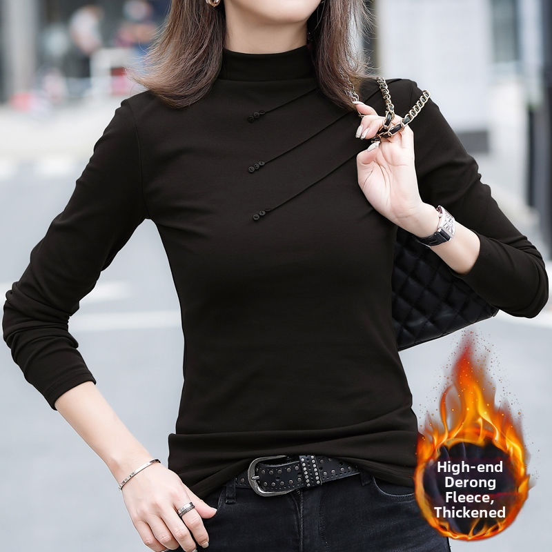 Tricou damă din viscoză, mâneci lungi, guler semi-turtleneck, croială oversize