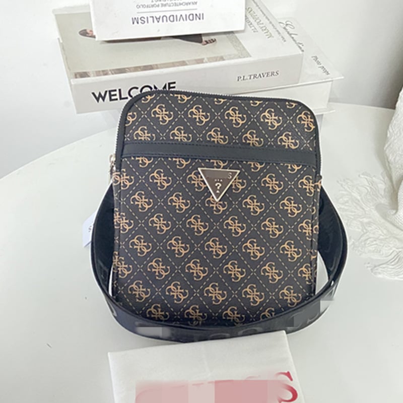 Geantă de umăr pentru bărbați — stil urban simplu, piele PU, model cu litere, căptușeală Oxford, impermeabilă