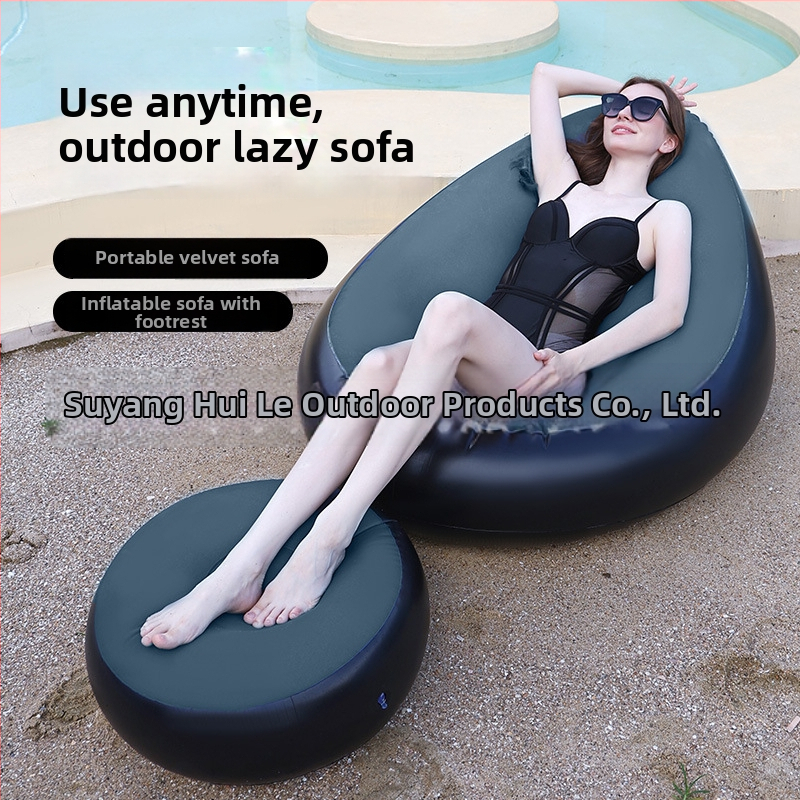 Vonkajší nafukovací pohodlný gauč s podložkou na nohy, prenosný zložený PVC vzduchový gauč Hui Le, pre 1 osobu, hmotnosť 1,9 kg, pumpa na vzduch