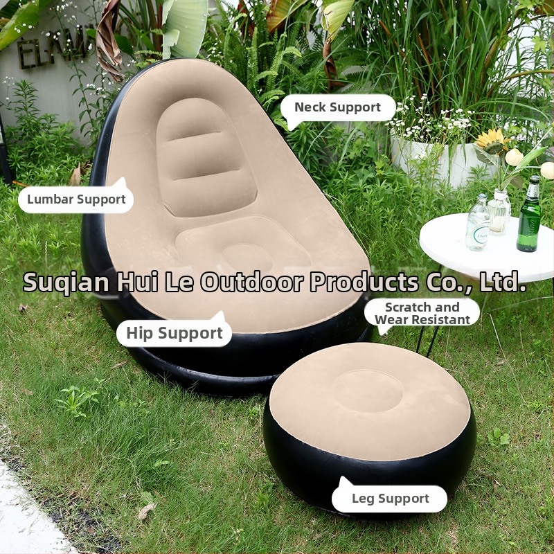 Vonkajší nafukovací pohodlný gauč s podložkou na nohy, prenosný zložený PVC vzduchový gauč Hui Le, pre 1 osobu, hmotnosť 1,9 kg, pumpa na vzduch