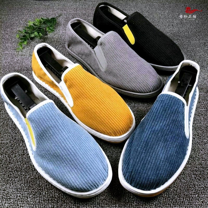 Ανδρικά Slip-On παπούτσια από ύφασμα, επάνω μέρος από corduroy, στρογγυλή μύτη, διαπνέοντα και αντιμικροβιακά, σόλα από τένοντα βοδιού