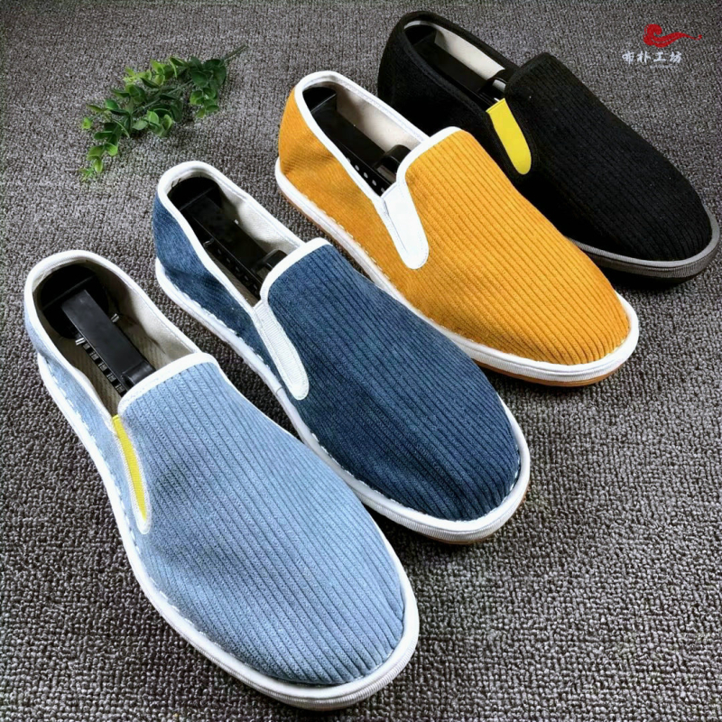 Ανδρικά Slip-On παπούτσια από ύφασμα, επάνω μέρος από corduroy, στρογγυλή μύτη, διαπνέοντα και αντιμικροβιακά, σόλα από τένοντα βοδιού