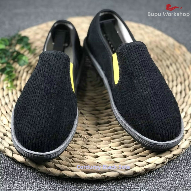 Платнени обувки Slip-On за мъже, кордурей горна част, кръгъл нос, дишащи и антибактериални, подметка от телешко сухожилие