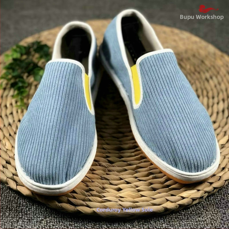 Платнени обувки Slip-On за мъже, кордурей горна част, кръгъл нос, дишащи и антибактериални, подметка от телешко сухожилие
