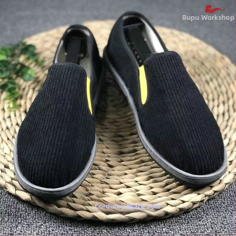 Ανδρικά Slip-On παπούτσια από ύφασμα, επάνω μέρος από corduroy, στρογγυλή μύτη, διαπνέοντα και αντιμικροβιακά, σόλα από τένοντα βοδιού