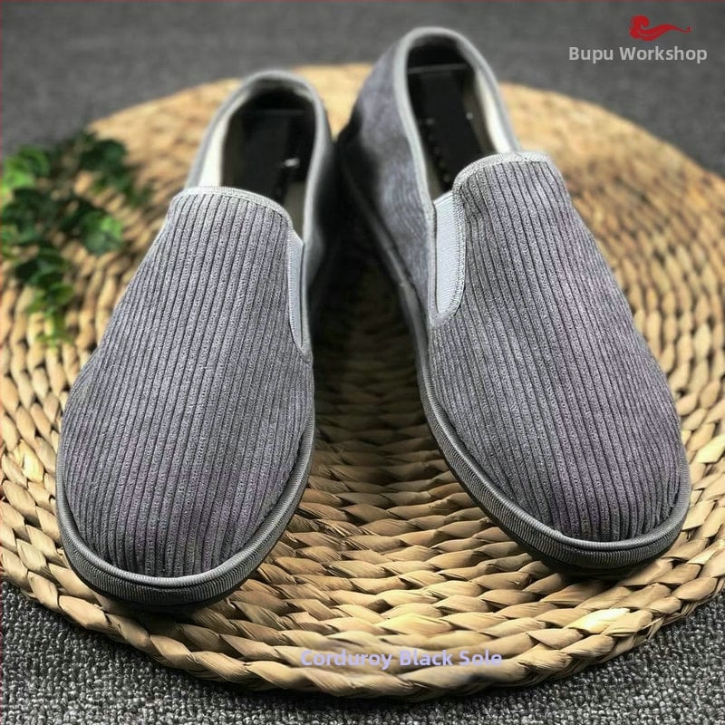 Ανδρικά Slip-On παπούτσια από ύφασμα, επάνω μέρος από corduroy, στρογγυλή μύτη, διαπνέοντα και αντιμικροβιακά, σόλα από τένοντα βοδιού