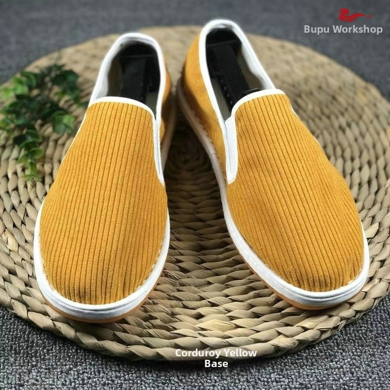 Ανδρικά Slip-On παπούτσια από ύφασμα, επάνω μέρος από corduroy, στρογγυλή μύτη, διαπνέοντα και αντιμικροβιακά, σόλα από τένοντα βοδιού