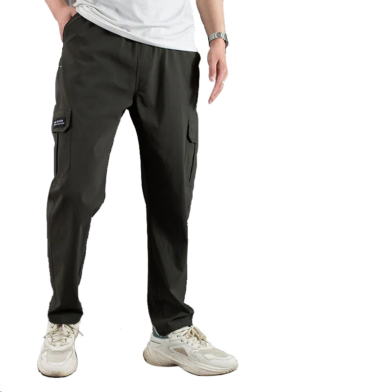 Pantaloni de lucru pentru bărbați, primăvară-toamnă, cu buzunare multiple, bumbac-stretch, croială dreaptă, talie înaltă, fermoar