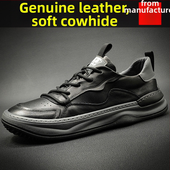 Ανδρικά μοκασίνια από γνήσιο δέρμα, χαμηλό προφίλ, Slip-On, στρογγυλή μύτη, καουτσούκ σόλα