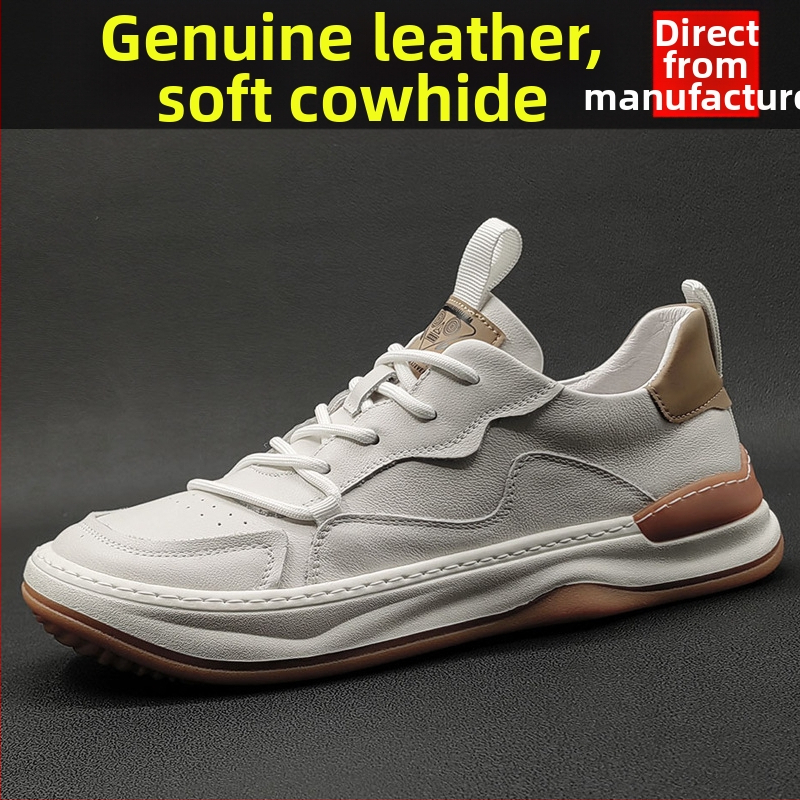 Ανδρικά μοκασίνια από γνήσιο δέρμα, χαμηλό προφίλ, Slip-On, στρογγυλή μύτη, καουτσούκ σόλα