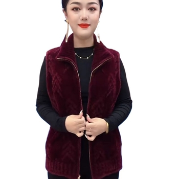 Ženski vest od imitacije mink velura, polo ovratnik, chenille tkanina s elastanom ispod 30%, regular kroj, proljeće 2025
