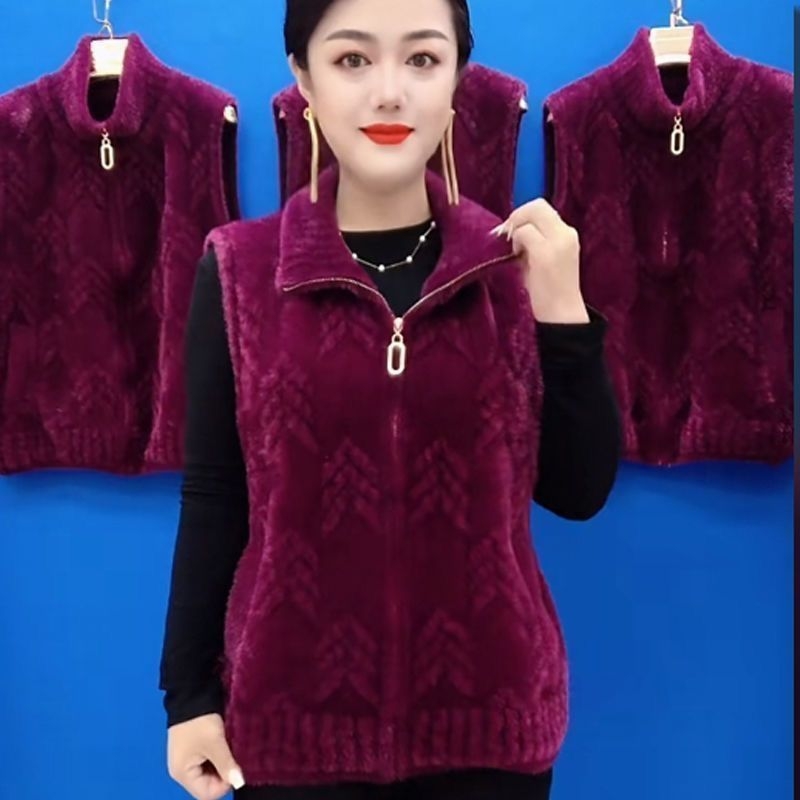 Ženski vest od imitacije mink velura, polo ovratnik, chenille tkanina s elastanom ispod 30%, regular kroj, proljeće 2025
