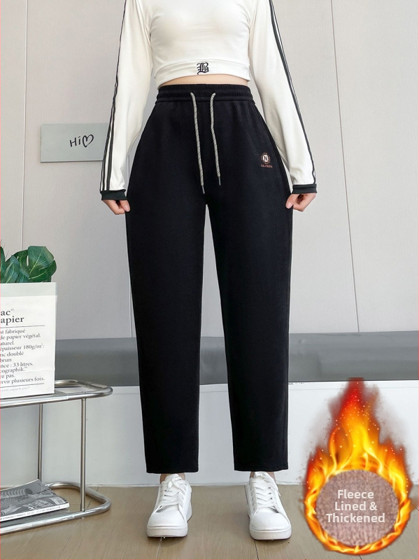 Casual nohavice s vysokým pásom, rovný strih, fleece podšívka, voľný strih, zima 2025