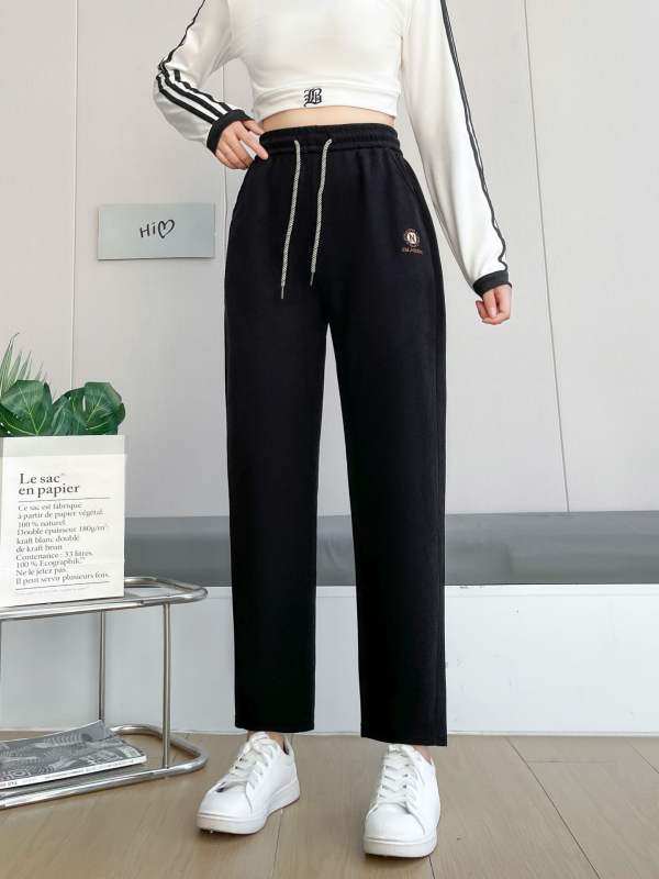 Casual nohavice s vysokým pásom, rovný strih, fleece podšívka, voľný strih, zima 2025