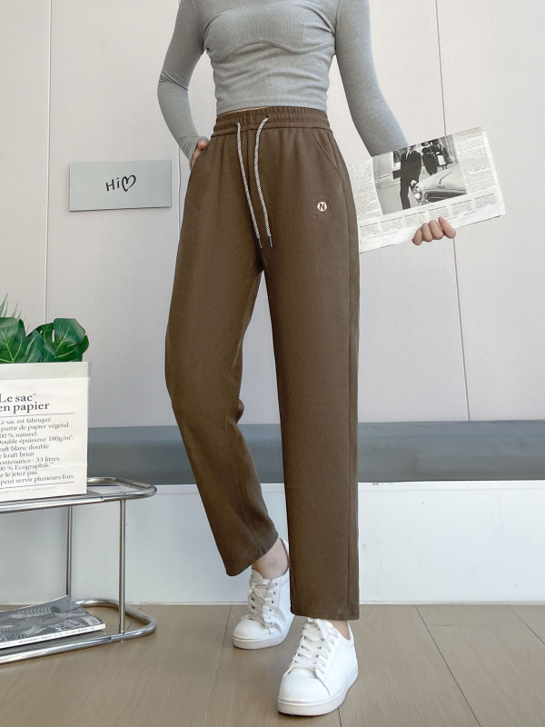 Casual nohavice s vysokým pásom, rovný strih, fleece podšívka, voľný strih, zima 2025