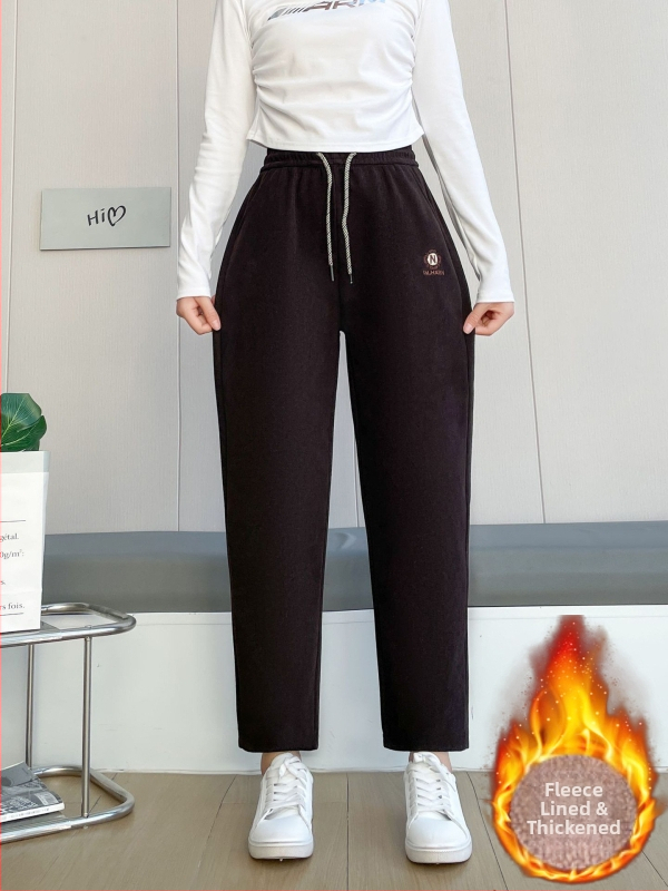 Casual nohavice s vysokým pásom, rovný strih, fleece podšívka, voľný strih, zima 2025