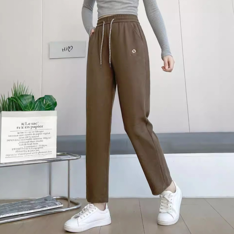 Casual nohavice s vysokým pásom, rovný strih, fleece podšívka, voľný strih, zima 2025