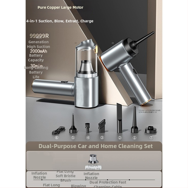 Aspirator fără fir pentru mașină, cu afișaj digital — model compact, de mână (10V, 100W, 10000 Pa, 20 min)