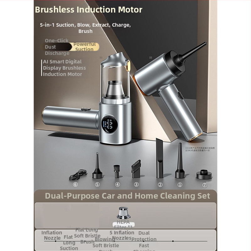 Aspirator fără fir pentru mașină, cu afișaj digital — model compact, de mână (10V, 100W, 10000 Pa, 20 min)