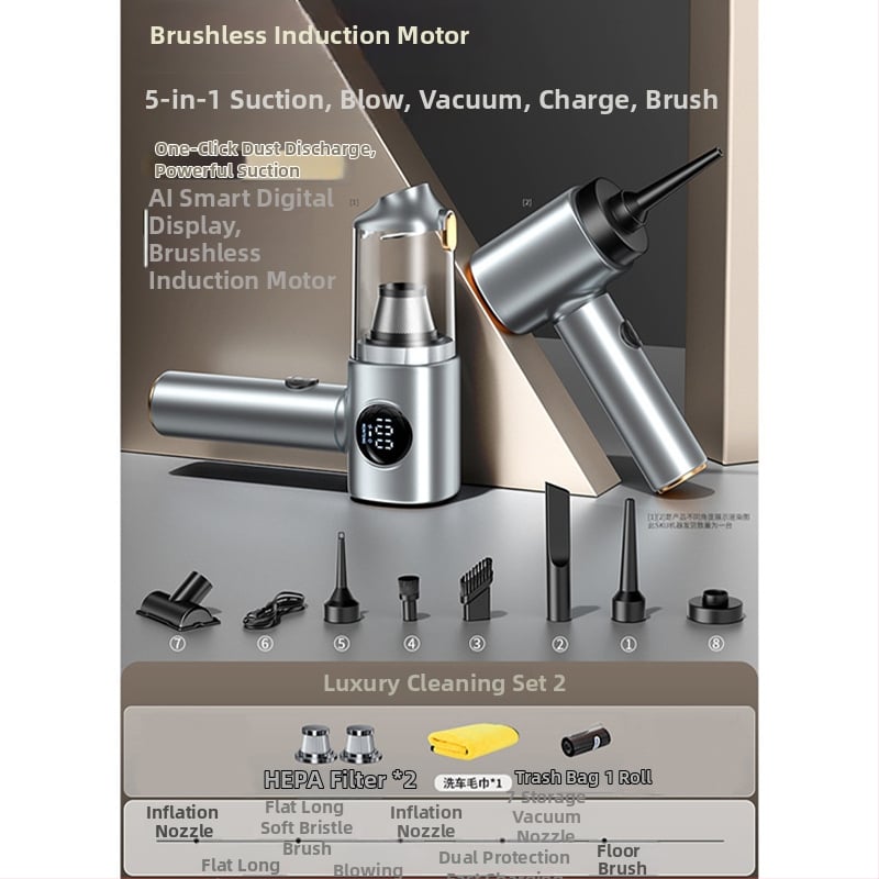 Aspirator fără fir pentru mașină, cu afișaj digital — model compact, de mână (10V, 100W, 10000 Pa, 20 min)