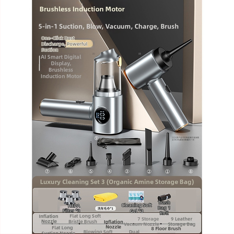 Aspirator fără fir pentru mașină, cu afișaj digital — model compact, de mână (10V, 100W, 10000 Pa, 20 min)