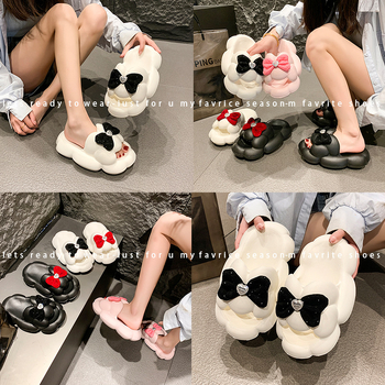 Maya Luka korejskog stila Miu Bow indoor papuče – EVA gornji dio, EVA đon, debeli đon za povećanje visine, okrugli vrh, bez podstava