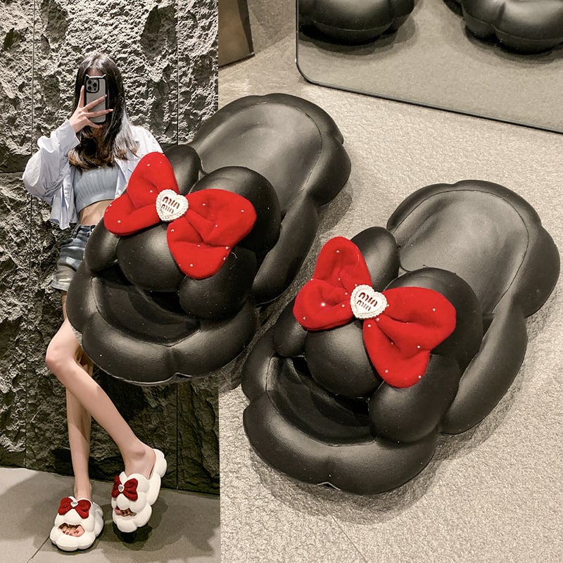 Maya Luka korejskog stila Miu Bow indoor papuče – EVA gornji dio, EVA đon, debeli đon za povećanje visine, okrugli vrh, bez podstava