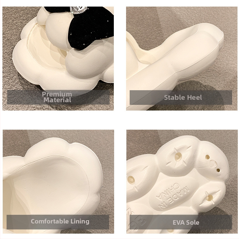 Maya Luka корейски стил Miu Bow indoor чехли – EVA горна част, EVA подметка, повдигнат дебел под, кръгла пръст, без подплата