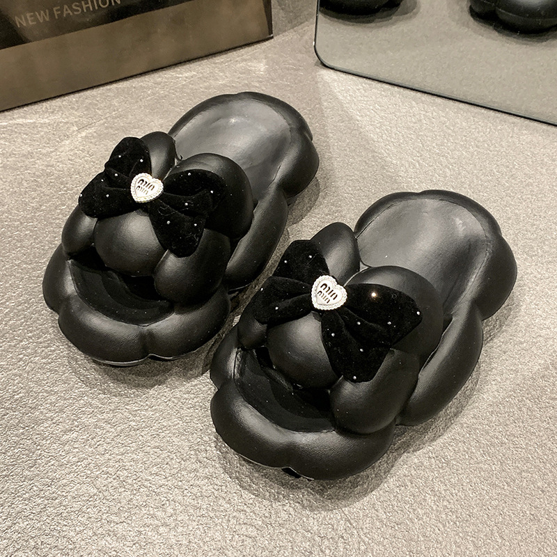 Maya Luka korejskog stila Miu Bow indoor papuče – EVA gornji dio, EVA đon, debeli đon za povećanje visine, okrugli vrh, bez podstava