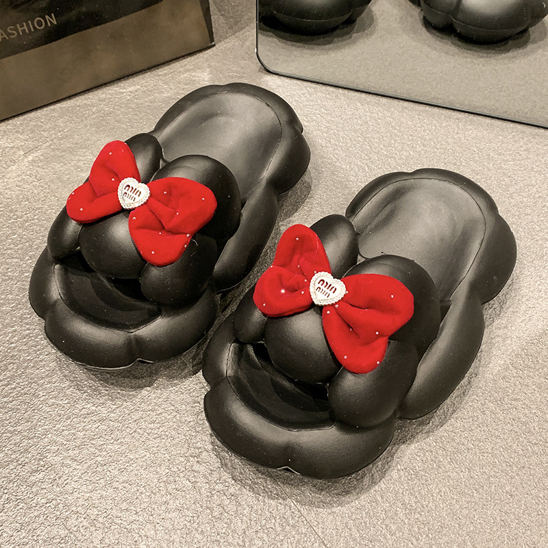 Maya Luka korejskog stila Miu Bow indoor papuče – EVA gornji dio, EVA đon, debeli đon za povećanje visine, okrugli vrh, bez podstava