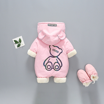 Χειμερινό ολόσωμο φορμάκι για βρέφη και νήπια, παχυσμένος πολυεστέρας, με κουκούλα, μακριά μανίκια, φερμουάρ