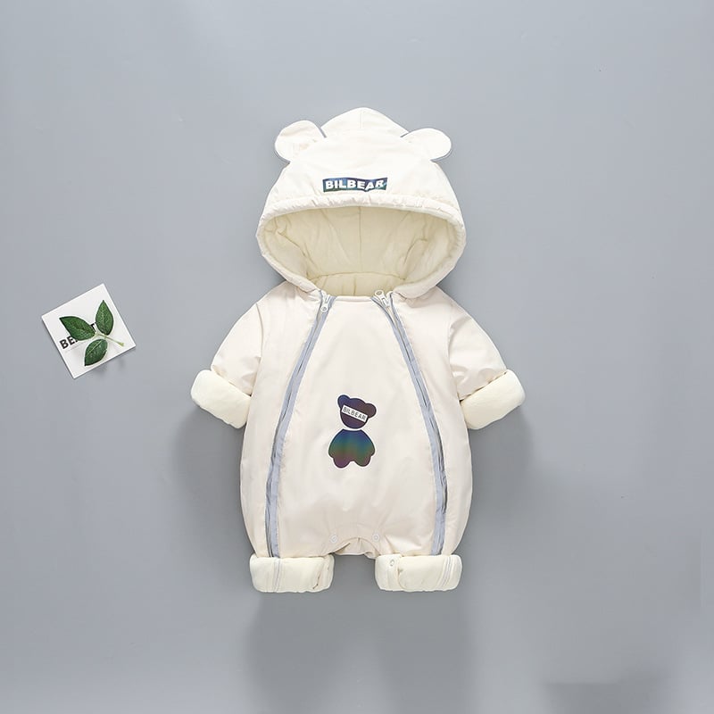Χειμερινό ολόσωμο φορμάκι για βρέφη και νήπια, παχυσμένος πολυεστέρας, με κουκούλα, μακριά μανίκια, φερμουάρ
