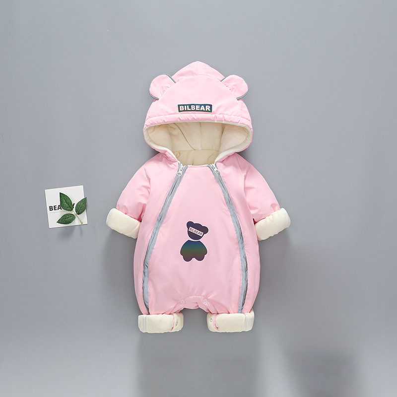 Χειμερινό ολόσωμο φορμάκι για βρέφη και νήπια, παχυσμένος πολυεστέρας, με κουκούλα, μακριά μανίκια, φερμουάρ