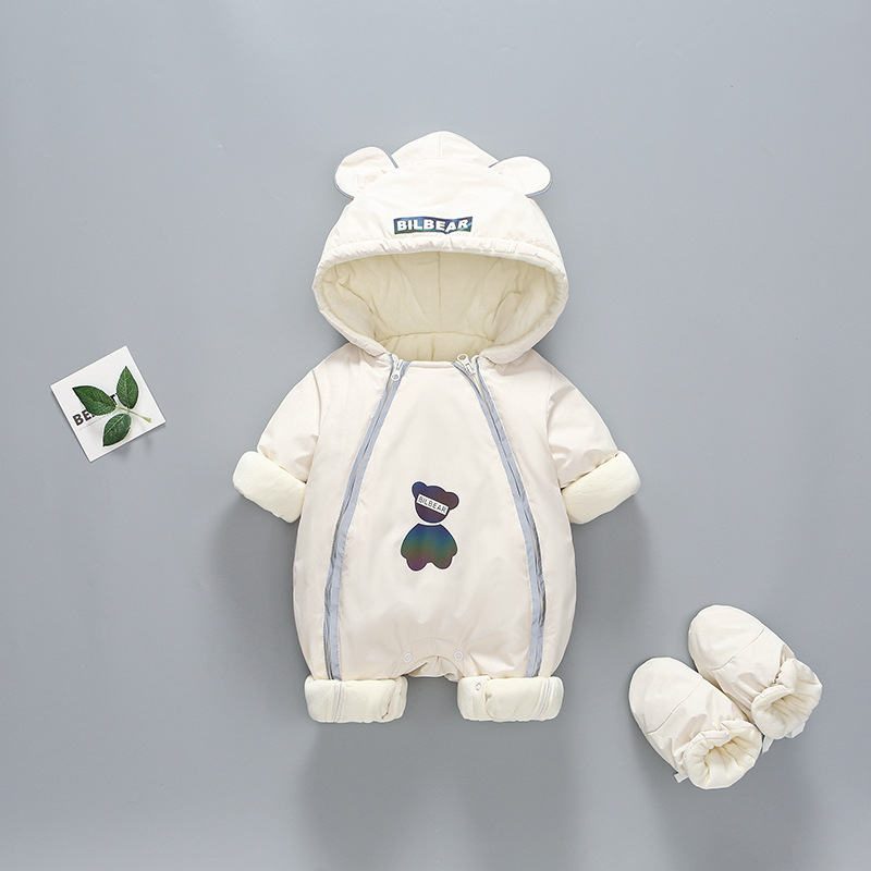 Χειμερινό ολόσωμο φορμάκι για βρέφη και νήπια, παχυσμένος πολυεστέρας, με κουκούλα, μακριά μανίκια, φερμουάρ