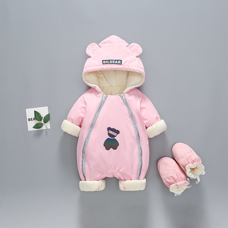 Χειμερινό ολόσωμο φορμάκι για βρέφη και νήπια, παχυσμένος πολυεστέρας, με κουκούλα, μακριά μανίκια, φερμουάρ