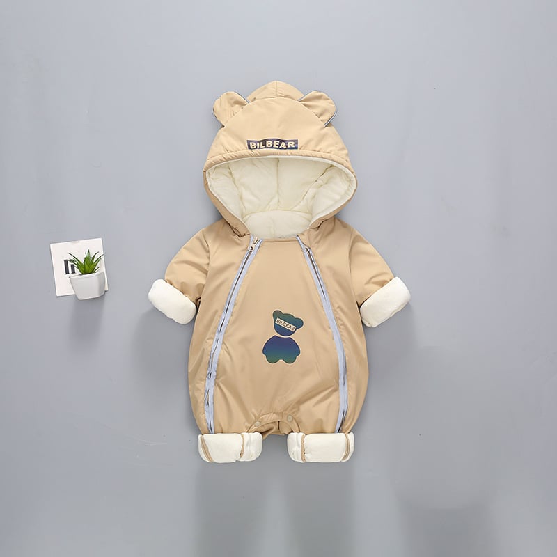 Χειμερινό ολόσωμο φορμάκι για βρέφη και νήπια, παχυσμένος πολυεστέρας, με κουκούλα, μακριά μανίκια, φερμουάρ