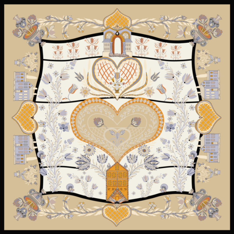 Копринен шал квадрат, сатеново тъкане, Mulberry коприна, оригинален дизайн, есенна колекция