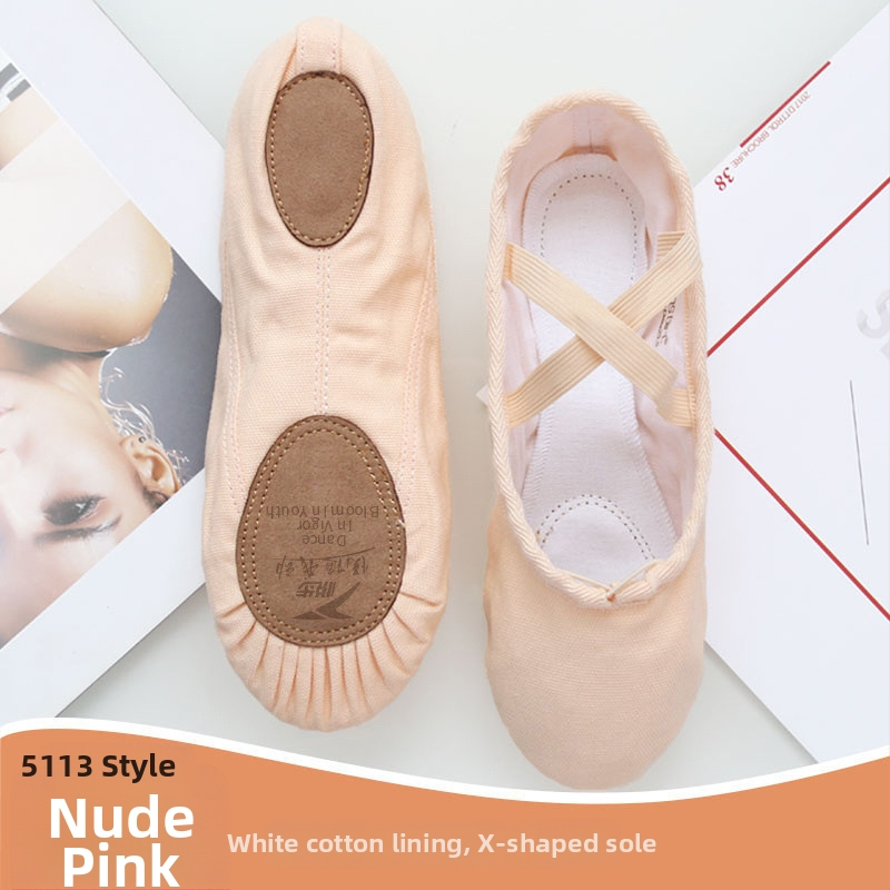 Plesne cipele za žene i djevojčice, mekana potplata, klasični balet, platneni gornji dio, kožna potplata, vezanje