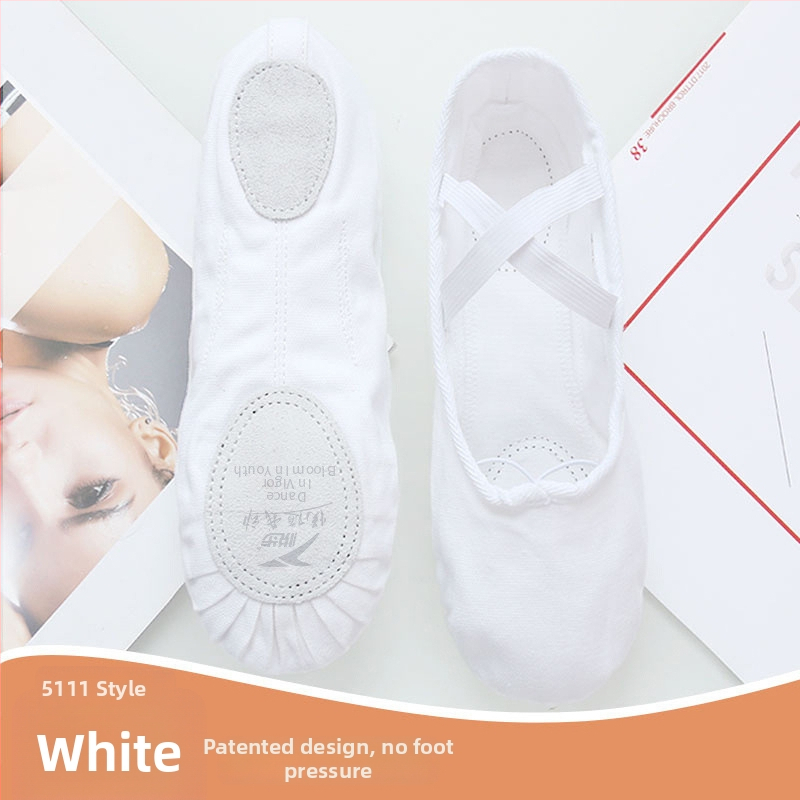 Plesne cipele za žene i djevojčice, mekana potplata, klasični balet, platneni gornji dio, kožna potplata, vezanje